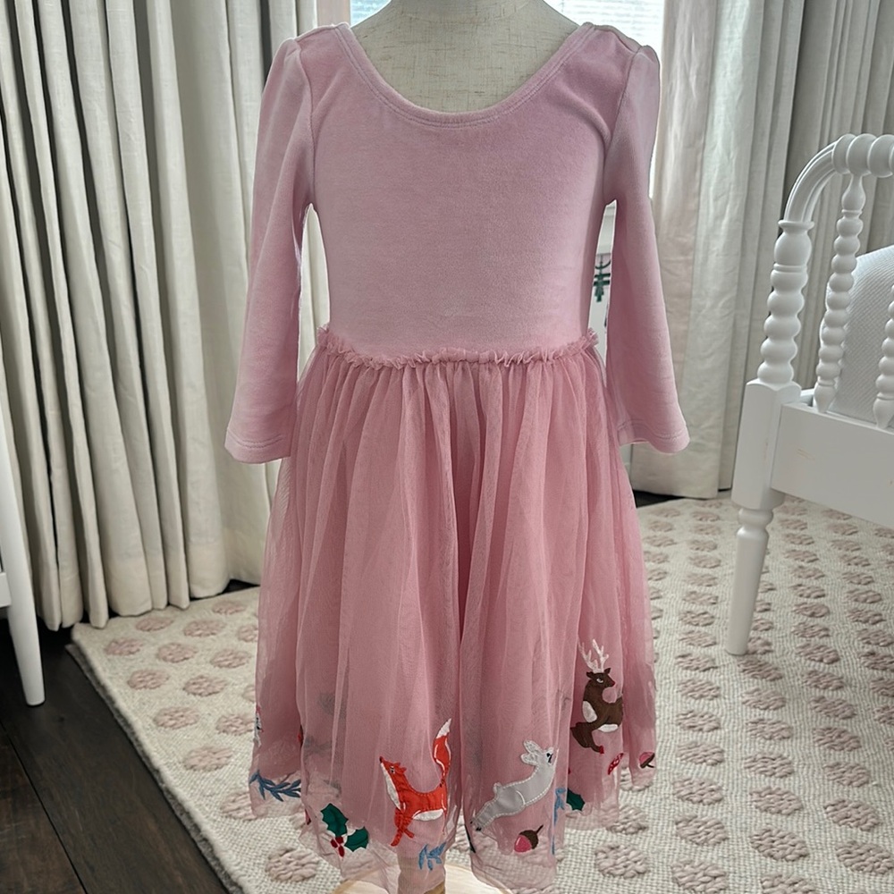 Mini Boden Pink Tulle Dress with Woodland Animal Appliques